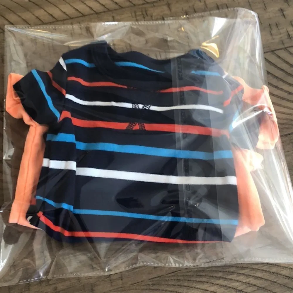 Carters Cotton Blend 2 Soft Onesies Nautical Stripes 🛳 and Neon Orange 🍊